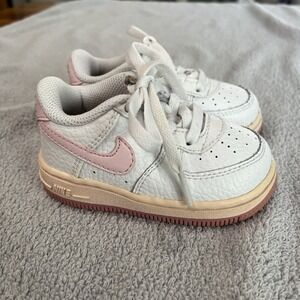 Nike Toddler White Leather Pink Swoosh Air Force Ones Sneaker 5C